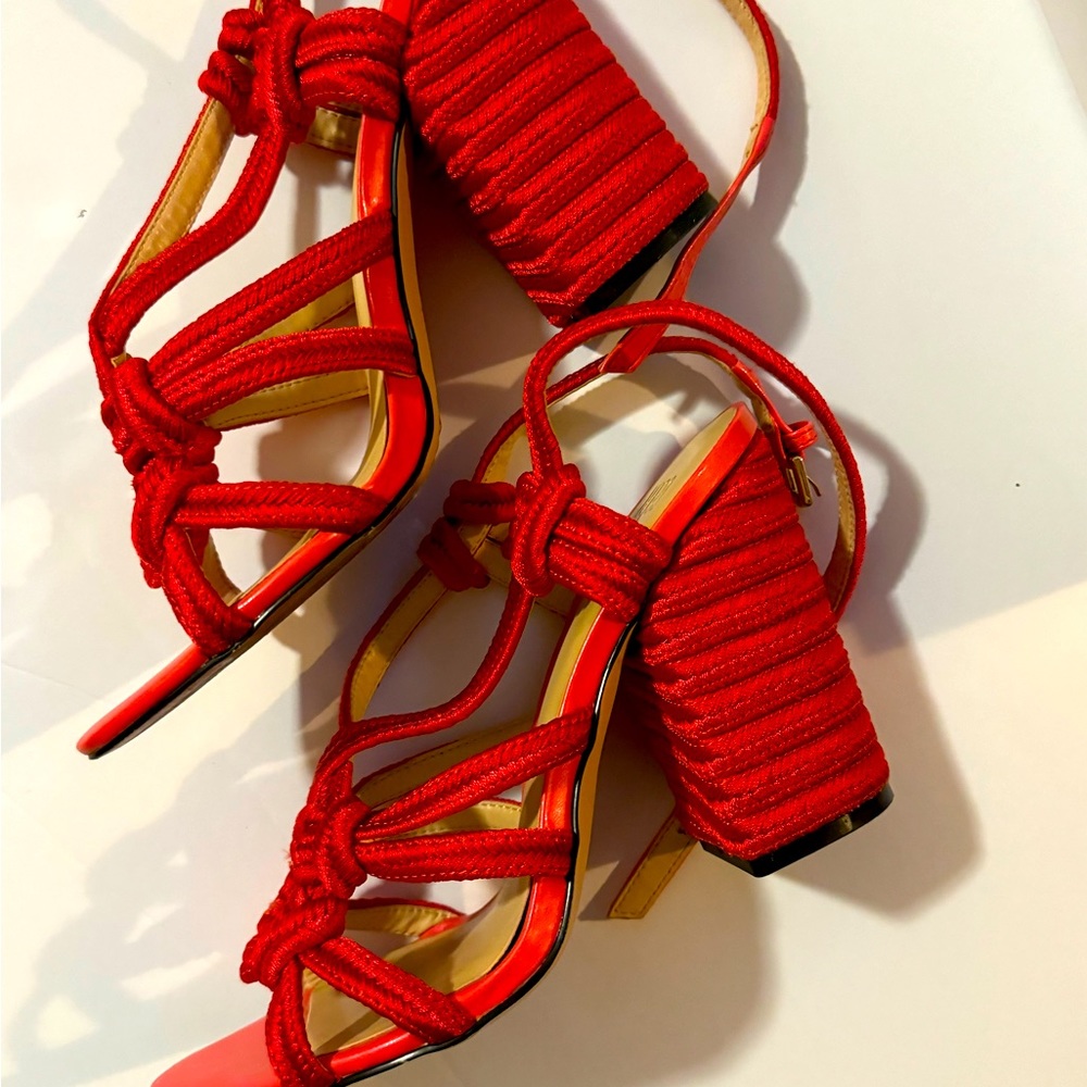 Cabi Red Tiptoe Rope Wraparound Sandal Heels